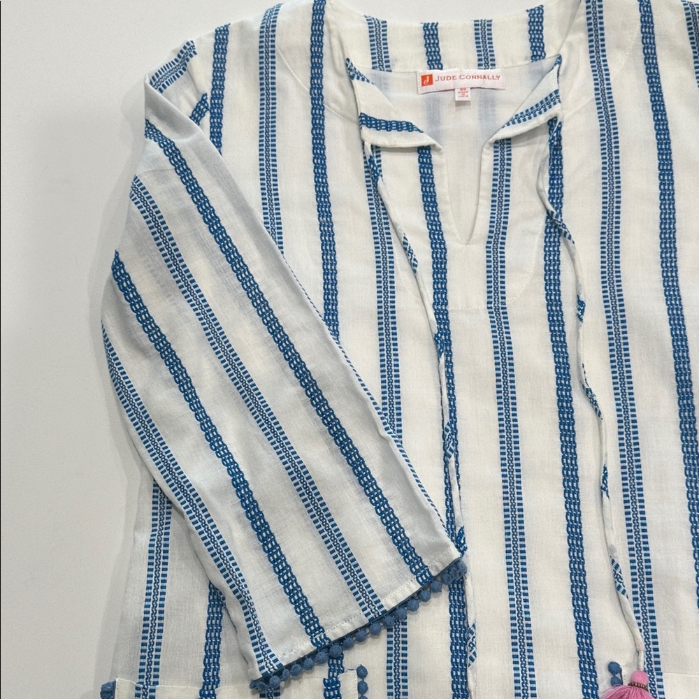 Jude Connally White Dress with Blue Stripes - Picture 3 of 4